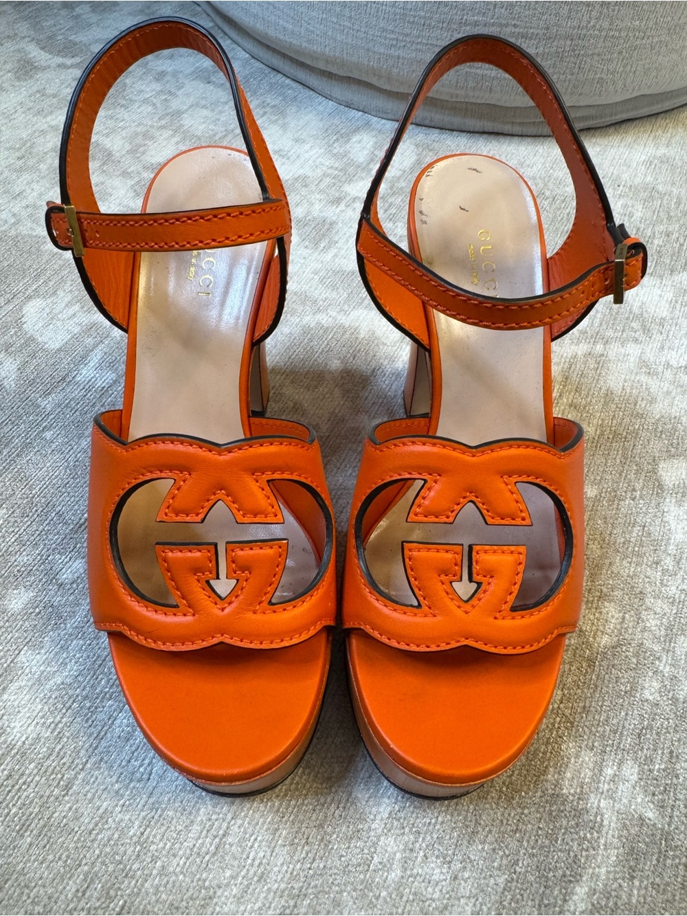 Gucci Orange Cutout GG Platform Sandals